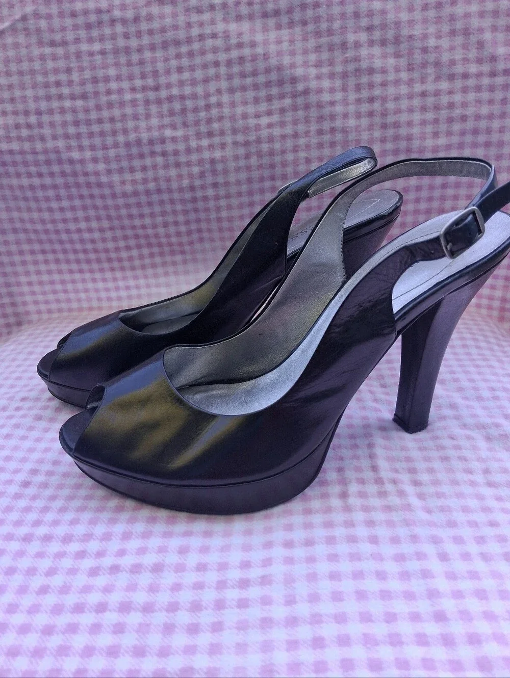 GUESS Black Peep-Toe Slingback Heels